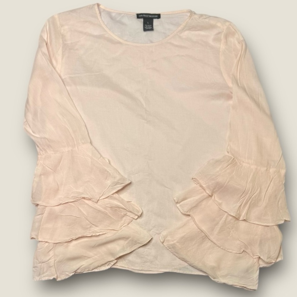 Chelsea‎ & Theodore Soft Pink Ruffle Blouse Boho Size Large